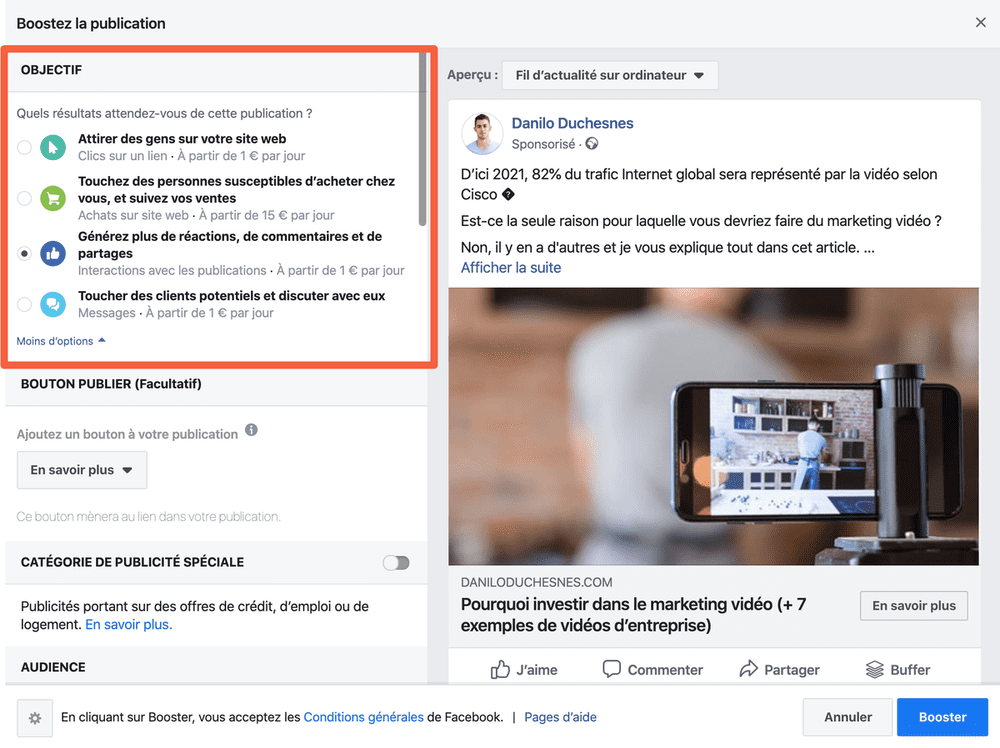 Comment booster une publication Facebook en 7 étapes ? [2 méthodes]