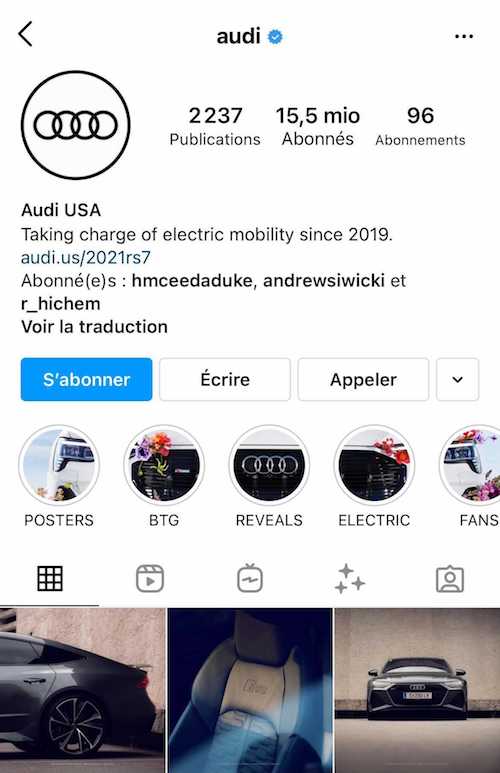 Le compte Instagram d'Audi