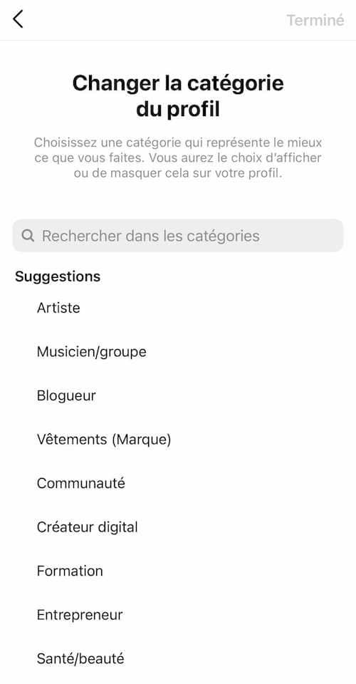 Comment choisir votre catégorie Instagram