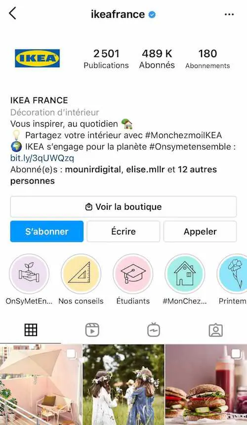 La description Instagram du compte Ikea France