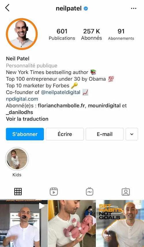 La bio Instagram de Neil Pater est un exemple-type de 