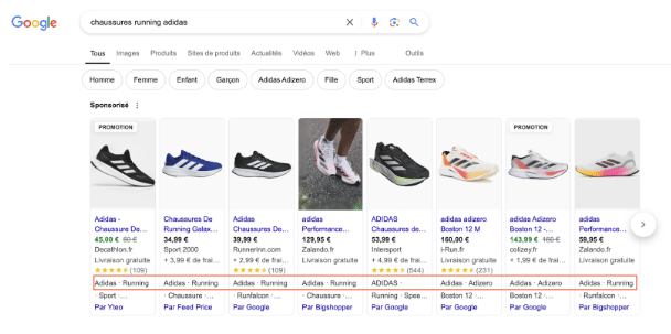 résultat google sur chaussures running adidas