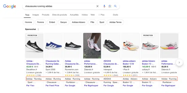 résultat google sur chaussures running adidas