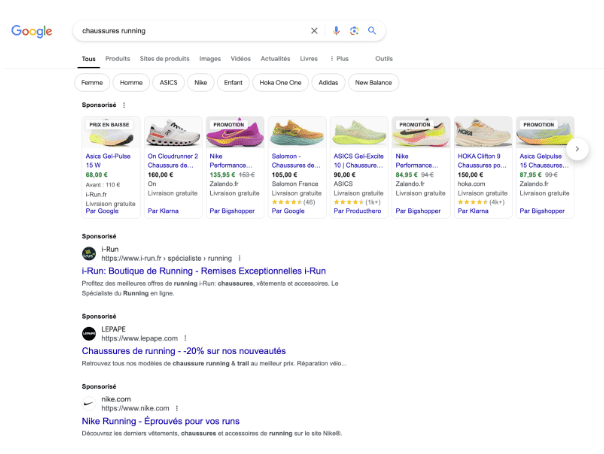 résultat google sur chaussures running