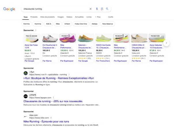 résultat google sur chaussures running