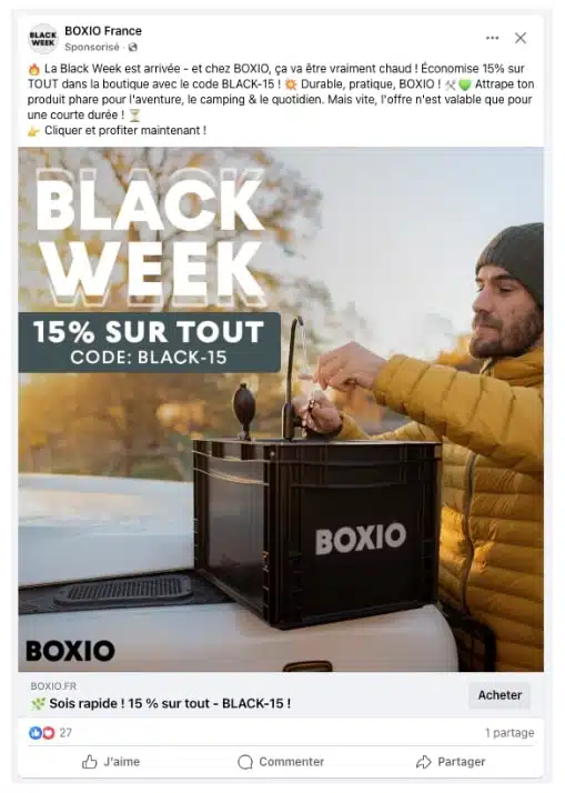 exemple de publicité sur le feed Facebook